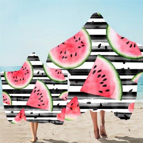 Watermelon Printed Microfiber Parent-child Bath Cloak Towel Outdoor Wearable Absorbent Beach Hooded Poncho Towels Travel Blanket