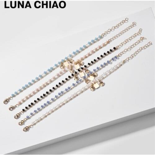 LUNA CHIAO Glass Beaded Chain Link Bracelet Double-Layered Delicate Charm Bracelets for Women
