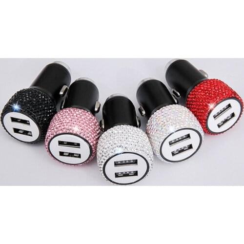 Diamond-Studded Car Mobile Phone Safety Hammer Charger Dual Usb Fast Charge Car Phone Aluminum Alloy Car Charger