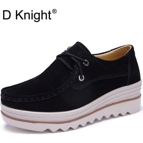 D Knight Autumn Women Wedge Heels Creepers Casual Slip On Pumps Shoes Womens Moccasins Simple Platform Woman Footwear Big Size