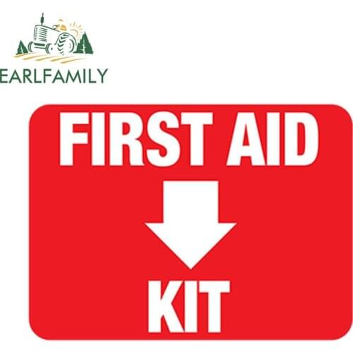 EARLFAMILY 13cm x 9.5cm Car Styling First Aid Kit Sticker Vinyl Decal Printed Emergency Rescue Adhesive Car Sticker Waterproof