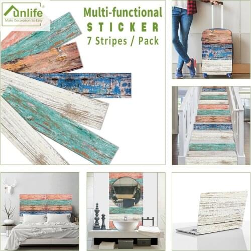 Funlife American Style Wood Grain Wall Sticker Home Decor Wallpaper Wooden Design Stairs Furniture Sticker Vinyl Film Waterproof