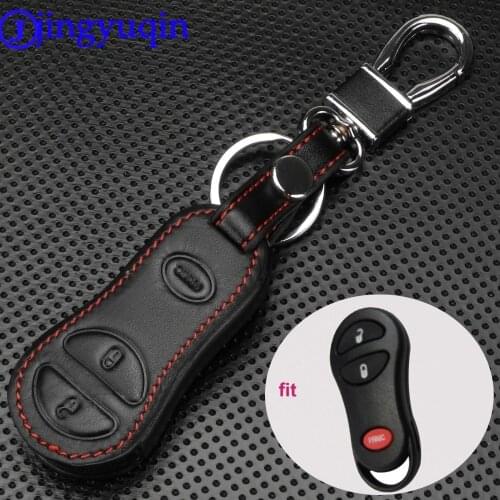 Jingyuqin Remote Leather Car Key Case Cover For Chrysler Dodge Jeep Car Cover 3 Buttons Holder