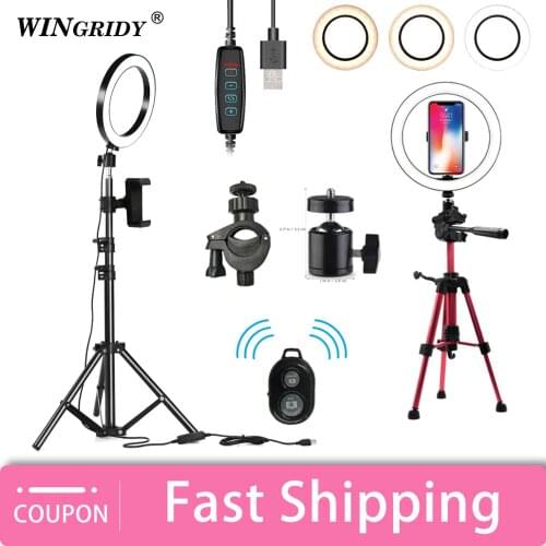 LED Ring Light 16cm 26cm 5600K 64 LEDs Selfie Ring Lamp Photographic Lighting With Tripod Phone Holder USB Plug Photo Studio