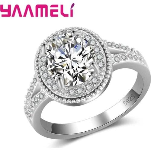 Good Selling Bright Round Austrian Crystal Cubic Zirconia 925 Sterling Silver Finger Rings For Women Bridal Wedding Gift