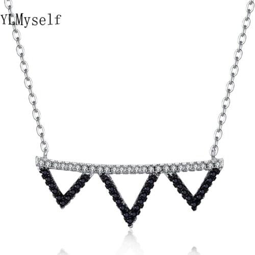 Cool Choker Necklace Sterling Silver Pendant Geometric Triangle design Black CZ Stones New fresh 925 silver Jewelry for women