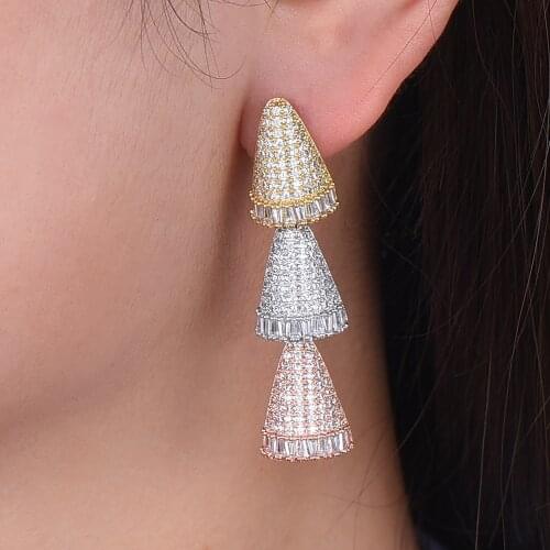 LARRAURI 2019 New Design Classic African Dubai Wedding Earrings Geometric Cubic Zironia Pendant Drop Dangle Earrings