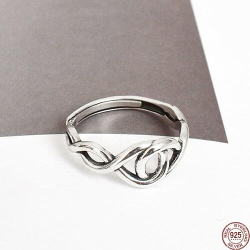LKO Fashion Personality Vintage Round Interweave Rings 925 Sterling Silver Ring For Women Trend Ornaments Opening Adjustable