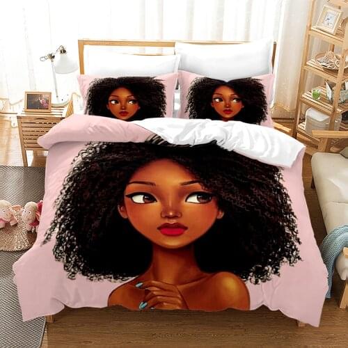 3D Cute African Girl Bedding Set Duvet Cover Sets African Woman Duvet Cover Bedclothes (NO Sheet) 2/3Pcs Home Texties