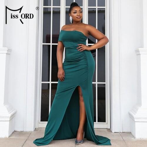 Missord 2021 Sexy Women Summer Dress Maxi Evening Party Plus Size Irregular Sleeve Backless Side Split Green Long Dresses