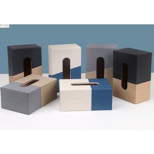 Fashion PU leather wooden tissue box container tissue box kitchen tissue holder for table decoration PZJH024