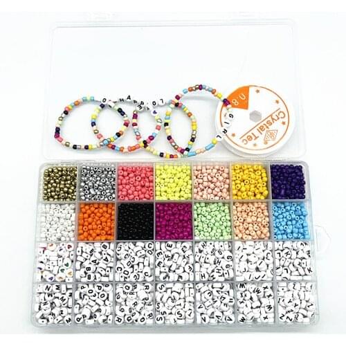 HOT Acrylic Letter Puzzle Beads Box For Bracelets Jewelry DIY Hand Making Accessories Alphabet Glass Seed Bead Tool Set