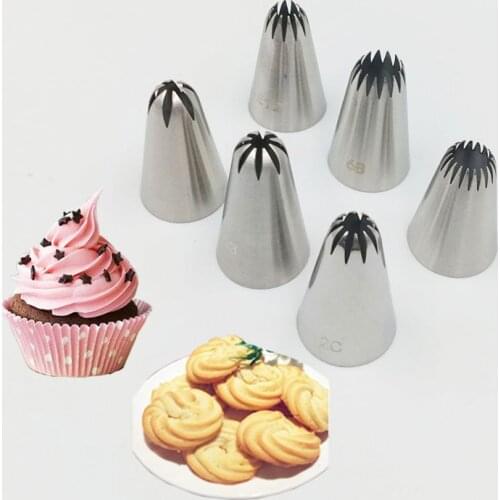 6pcs Stainless Steel Large Russian Icing Piping Nozzles Cake Cream Cupcake Decoration Tips Set Cookies Fondant Pastry Tools
