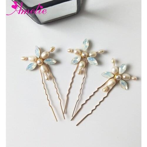 Delicate Opal Freshwater Pearl Hair Pins Bridal Accessories Hairpiece Wedding Jewelry Headpiece