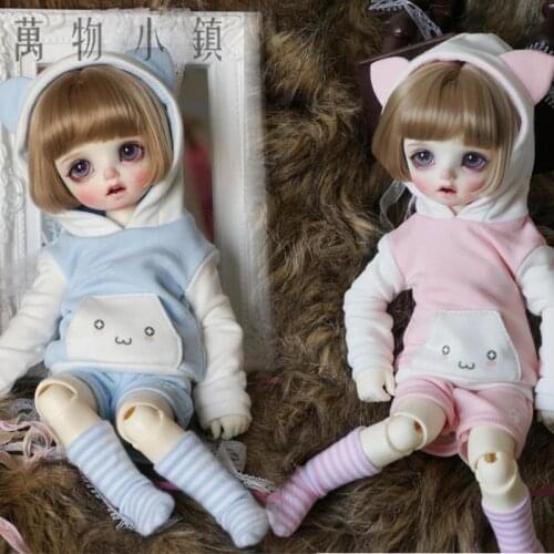 NEW BJD Doll Clothes 1/4 1/6 Lovely Animal Cat Ear Hoodies Suit PCS3 Blue/Pink/Black/Yellow/Coffee MSD YOSD