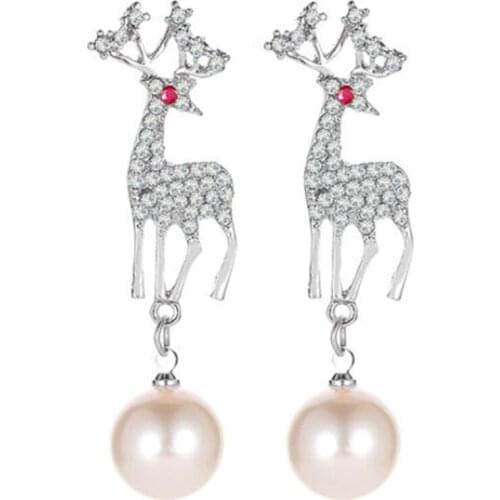 New Pearl Earrings for Women Elegant Rhinestone Elk Korean Cute Fawn