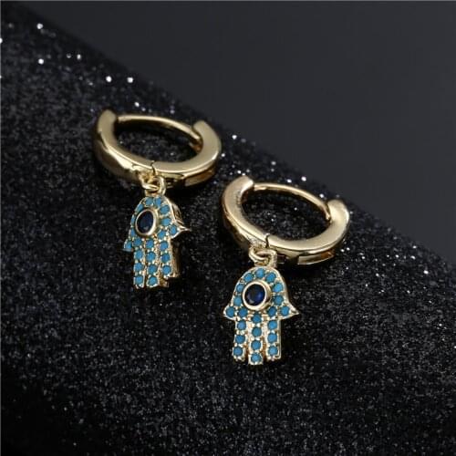 Charm Rainbow Copper Zircon Drop Earrings Fashion Palm Shape Pendant Earrings Crystal Jewelry Best New Year Gifts For Women