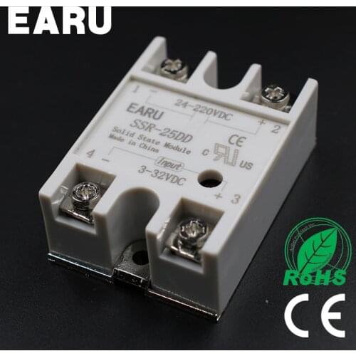 SSR-25DD Single Phase Solid State Module Relay 25A DC 3-32V to AC 24-220V SSR 25DD 25A for Temperature Controller Industry