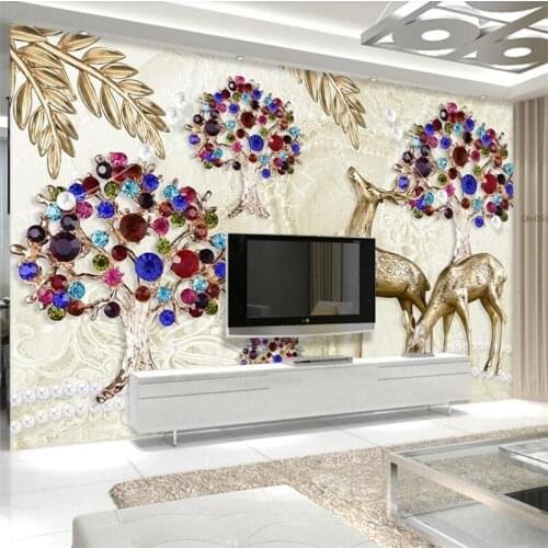 Custom mural 3d jewelry fortune tree metal elk wallpaper 3d stereo living room bedroom TV background wall decoration фотообои