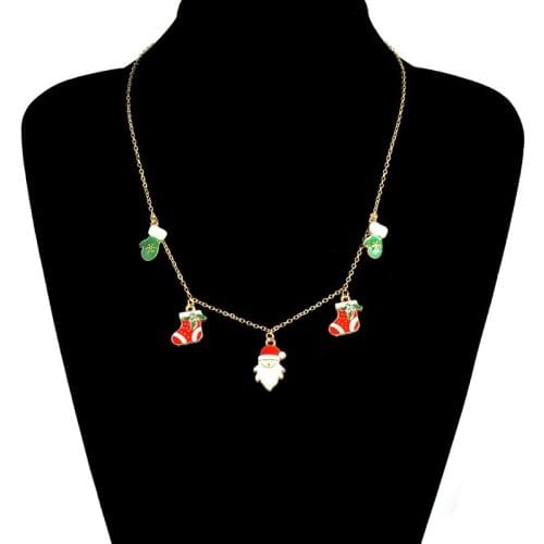 Christmas Pendant Necklace Glove Sock Santa Necklace Cute Cartoon Necklace for Women Girls Gift Necklace Jewellery Accessories