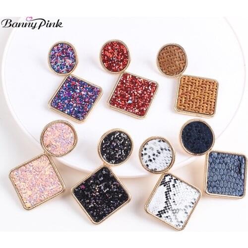 Banny Pink 7 Colors Sexy Pattern Pu Cloth Studs Earrings For Women Chunky Geometric Statement Post Earrings Party Earring Brinco