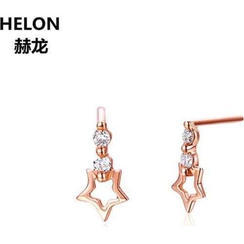 Solid 18k Rose Gold Natural Topaz Stud Earrings Women Unique Star Earrings