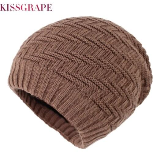 New Mens Fleece Lined Beanie Hat Knit Wool Warm Winter Hat Thick Soft Stretch Hat For Men Fashion Skullies & Beanie Caps Solid