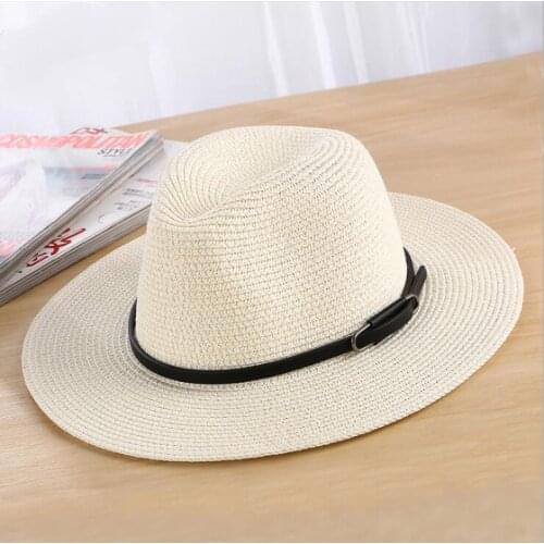 Seioum Summer travel Hats For Women Men Straw Sun Hat Wide Brim Belt Buckle Beach Panama Jazz hat Female Male Sunhat
