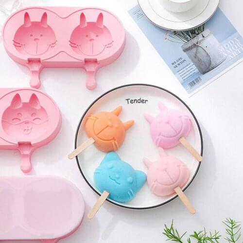 DIY Homemade Cartoon Silicone Ice Cream Mould Dessert Freezer Ice Lolly Mould With Popsicle Stick Fruit Juice Ice Cube Tray
