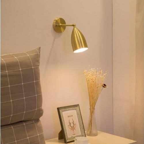 Nordic minimalist angle adjustable brass wall lamp aisle corridor bedroom bedside lamp mirror front lamp full copper wall lamp
