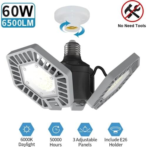120W LED Garage Light Workshop Ceiling Light Warehouse Lighting Bulb Adjustable 3 Leaf 4 Leaf 5 Leaf Deformable Light For Gar