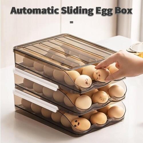 Creative Refrigerator Egg Storage Box Household Fridge Save Space Rolling Drawer Kitchen Food Fresh Keep Organizer Egg Container