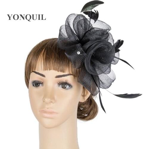 Vintage Black Fascinator Hats Nice Crinoline and Feather Hats Event Occasion Hair Accessories Millinery Headpiece Party MYQ042