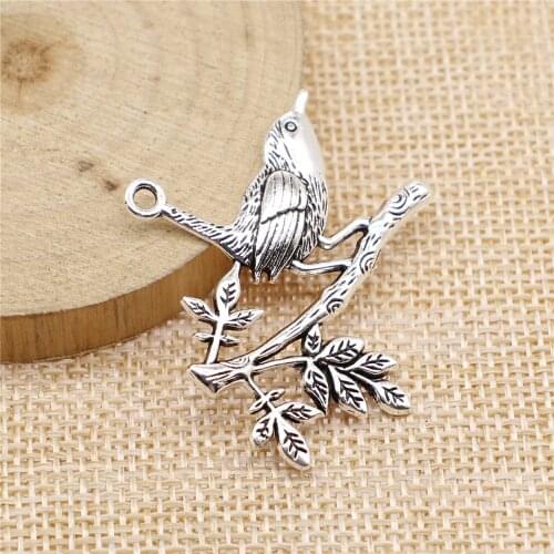 WYSIWYG 10pcs Charms Bird Standing Branch 35x42mm Antique Making Pendant Fit Vintage Tibetan Silver Color DIY Handmade Jewelry