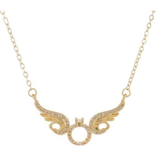 Ali Moda Dropshipping Micro Pave Zircon Crystals Angel Wing Pendant With Gold Link Chain Women New Fashion Necklace