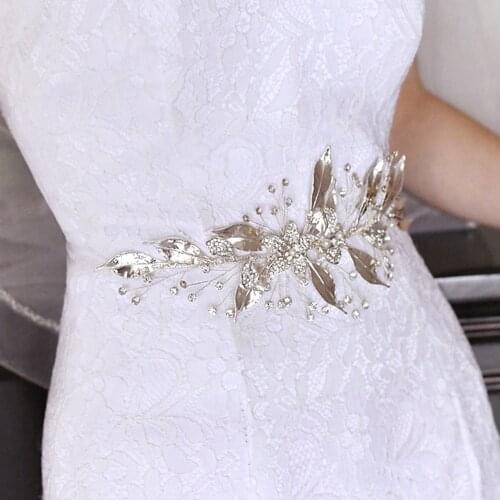 ZMSH299 Rhinestone Wedding Belt Womens Crystal Sash Alloy Leaves Bridesmaid Evening Dresses Brides Accessories Bridal Belt