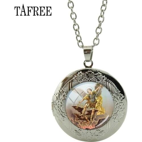 TAFREE Charm Michaelmas photo Locket Necklace St.Michael Metal Necklace Isle of Skye Michaelmas Term Gifts Jewelry MC02
