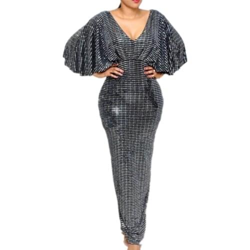 Summer Sexy Women Long Pencil Dresses Club Luxury Party Tunic High Waist Backless Female Sequin Glitter Evening Maxi Dress