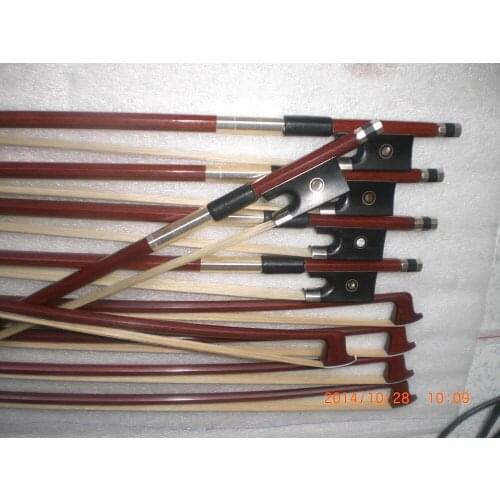 10 PCs Quality Brazil Wood Brazil Wood Violin Bow 4/4 Ebony Forg with double eyes white bow hair