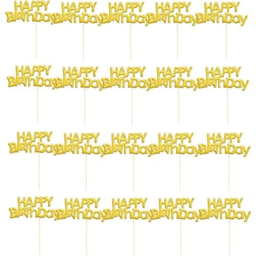 20pcs Bling Happy Birthday Cake Topper Cupcake Sticks Birthday Party Cake Decor