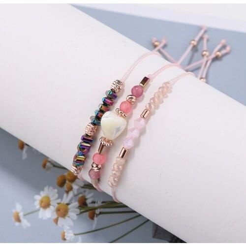 3pcs/set Handcraft Boutique Fashion Multilayer Crystal Stone Beads Strand Bracelets Shell Bangles Pulseras Boho Mujer