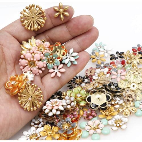 6/10PCS Shiny Oil drop alloy flower Metal Flower Spacer Beads End Caps Pendant DIY Hair Accessories Charms Connectors Jewelry