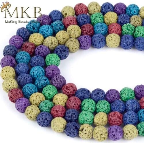 6 8 10 12mm Natural Stone Beads Multicolor Lava Round Loose Beads For Jewelry Making Diy Bracelet Accessory 15"Strand Wholesale