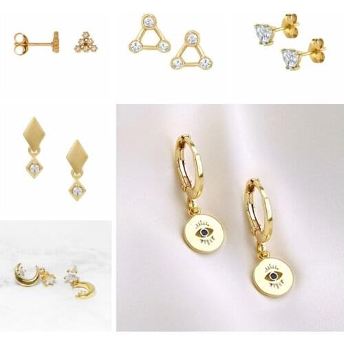 BOAKO Beautiful Eyes Earrings For Women 925 Sterling Silver Piercing Earrings Dangle Ear Cuff Aretes De Mujer Silver/Gold #6.3