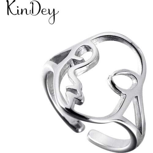 Boho Vintage Silver Color Human Face Rings for Women Lover Finger Ring Valentines Day Gifts 2020