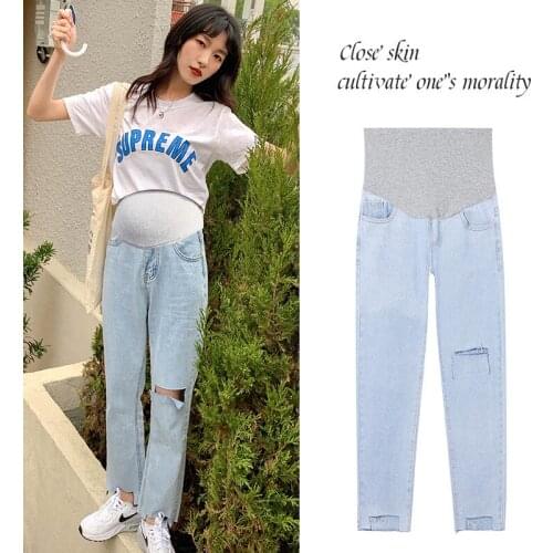 Pregnant womens pants spring and autumn thin style wear Chaoma large casual summer small loose straight Wide Leg Jeans