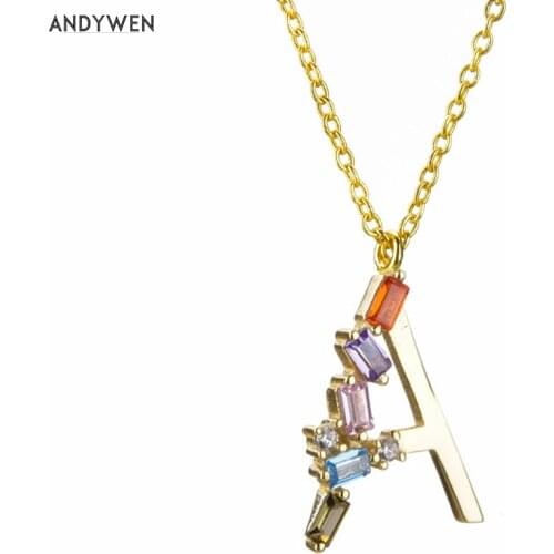 ANDYWEN 925 Sterling Silver Be Self Initial Letter 26 Alphabet Pendant Necklace Small Women Crystal CZ Zircon Special Jewelry