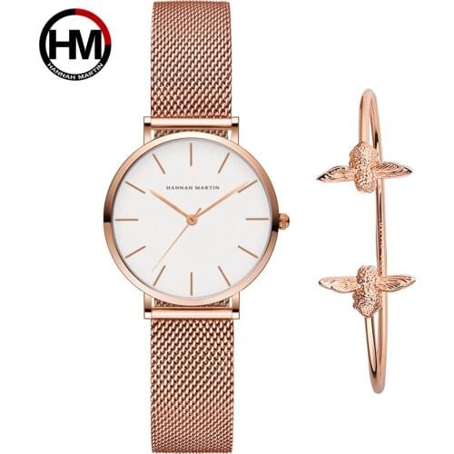 Japanese Movement Fashion Women Watches Elegent Rose Gold Watch With Bracelet Mesh Band Bracelet All Black Ladies Wristwatch
