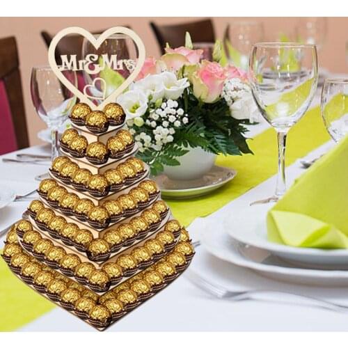 Wooden Chocolate Donuts Display Stand Heart-shaped 3D Dessert Stand for Wedding Party Home Decoration Wedding Party Suppiles