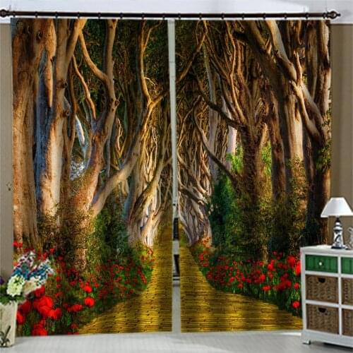 Customized 3D Curtains Luxury Blackout 3D Window Curtain For Living Room brown forest curtains